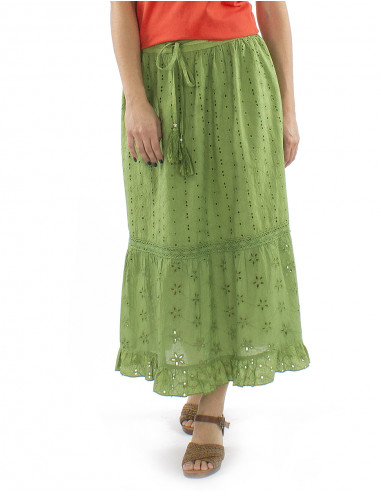 Falda algodon bordada midi lisa doblada