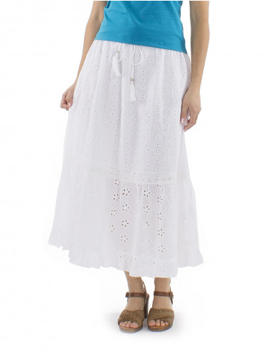 Falda algodon bordada midi lisa doblada