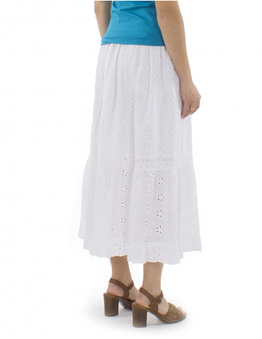 Falda algodon bordada midi lisa doblada