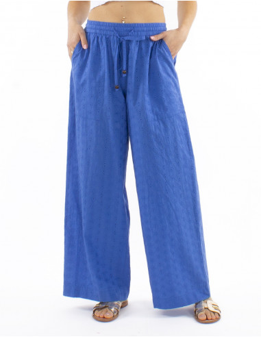 Pantalon algodon bordado liso cinturon elastico