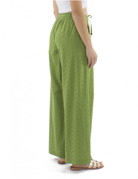 Pantalon algodon bordado liso cinturon elastico