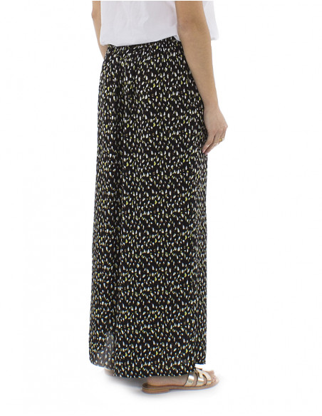 Pantalon viscosa ancho cinturon 1/2 elastico estampado Felino