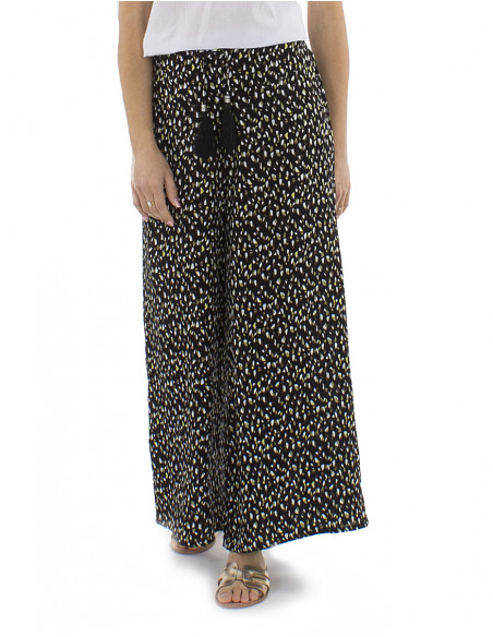 Pantalon viscosa ancho cinturon 1/2 elastico estampado Felino