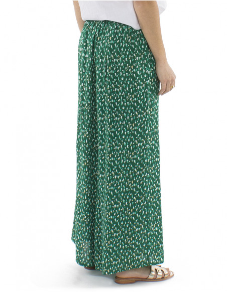 Pantalon viscosa ancho cinturon 1/2 elastico estampado Felino