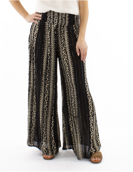 Pantalon viscosa crepe blanco/negro