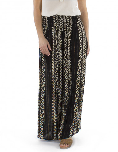 Pantalon viscosa crepe blanco/negro