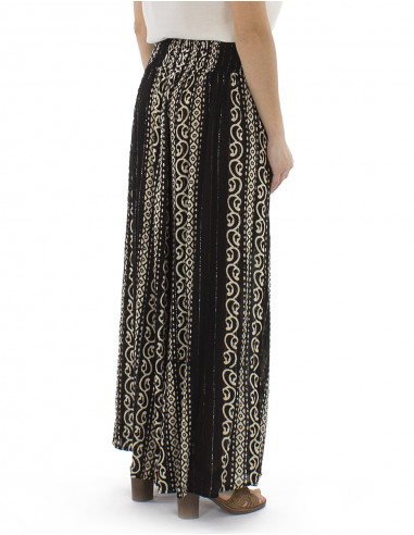 Pantalon viscosa crepe blanco/negro