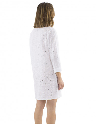 Vestido tunica algodon bordado blanco mangas 3/4