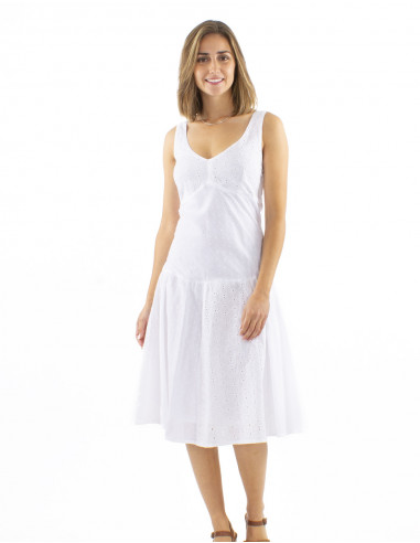 Vestido algodon blanco bordado princesa doblado midi