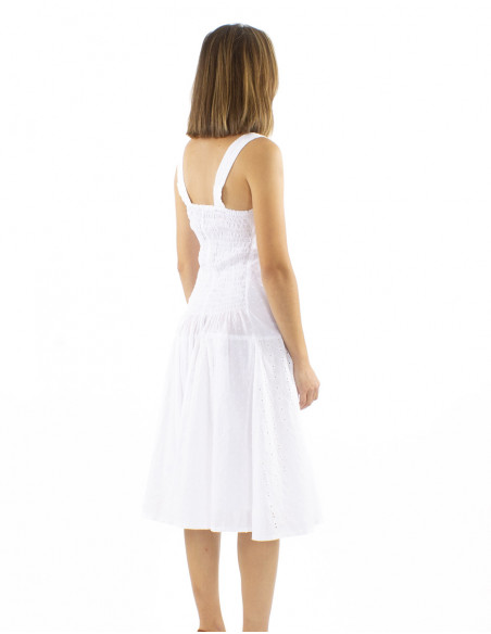Vestido algodon blanco bordado princesa doblado midi