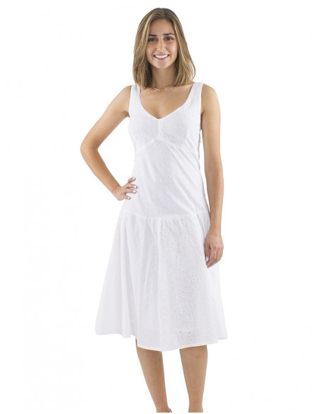 Vestido algodon blanco bordado princesa doblado midi
