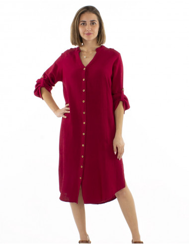 Vestido túnica largo con botones 91% viscosa 9% lino