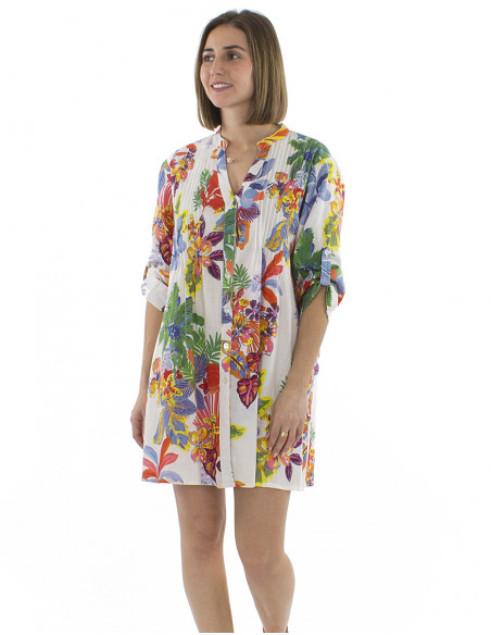 Vestido tunica algodon mangas largas estampado Hawaian