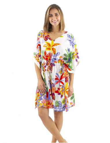 Vestido kaftan algodon estampado Hawaian