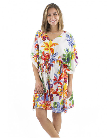 Vestido kaftan algodon estampado Hawaian
