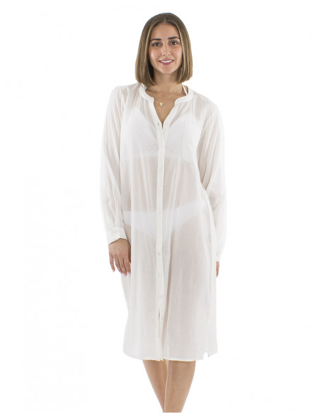 Vestido velo algodon liso con botones mangas largas