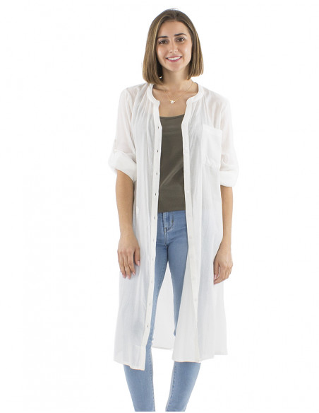 Vestido velo algodon liso con botones mangas largas