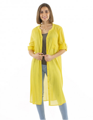 Vestido velo algodon liso con botones mangas...