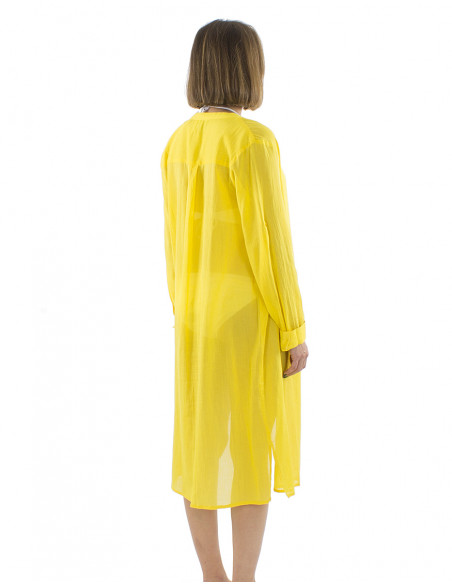 Vestido velo algodon liso con botones mangas largas