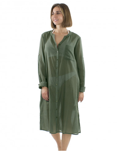 Vestido velo algodon liso con botones mangas...