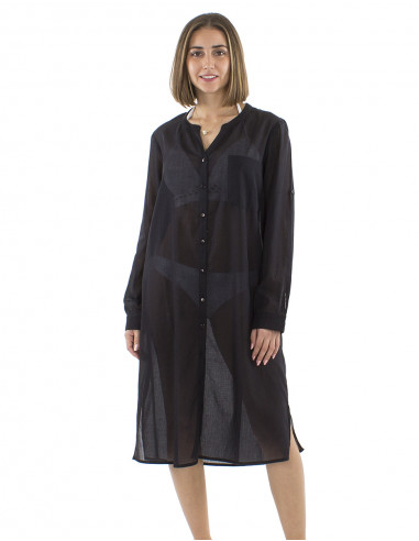 Vestido velo algodon liso con botones mangas...