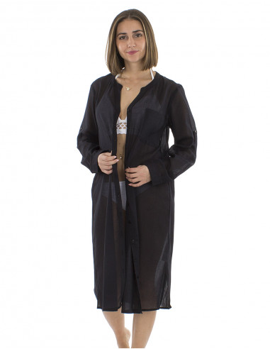 Vestido velo algodon liso con botones mangas...