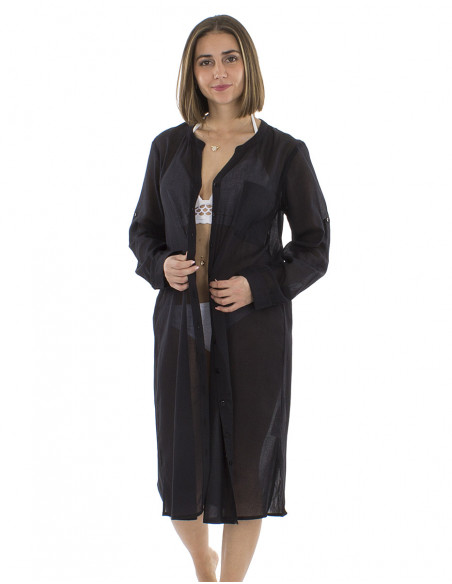 Vestido velo algodon liso con botones mangas largas