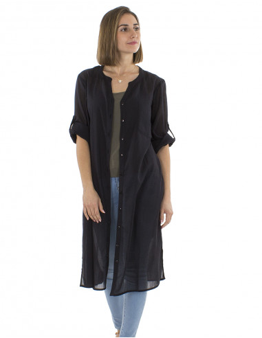 Vestido velo algodon liso con botones mangas...