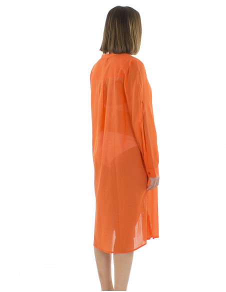 Vestido velo algodon liso con botones mangas largas