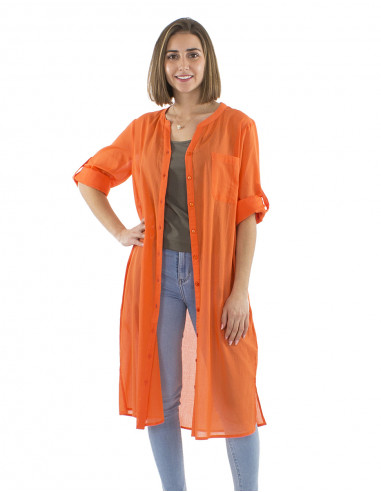 Vestido velo algodon liso con botones mangas...