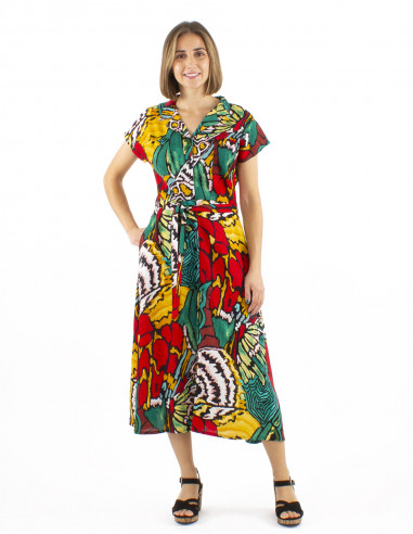 Vestido viscosa mangas cortas estampado Sauvage