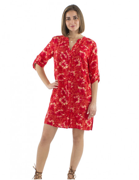 Vestido tunica viscosa con botone mangas 3/4 estampado Cassandra