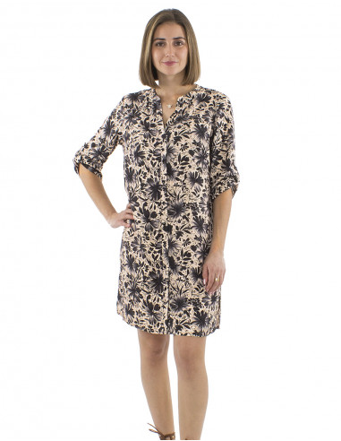 Vestido tunica viscosa con botone mangas 3/4...