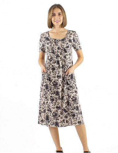 Vestido viscosa mangas cortas cuello redondo estampado Cassandra
