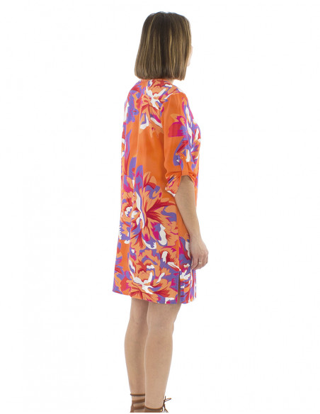 Vestido tunica viscosa con botone mangas 3/4 estampado Camelia