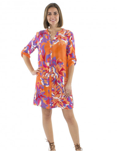 Vestido tunica viscosa con botone mangas 3/4...