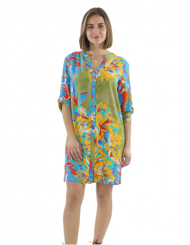 Vestido tunica viscosa con botone mangas 3/4...