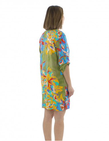 Vestido tunica viscosa con botone mangas 3/4...