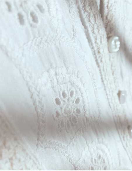 Blusa algodon bordado blanco mangas 3/4