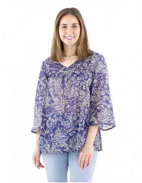 Blusa velo algodon arrugada mangas 3/4 estampado Herma