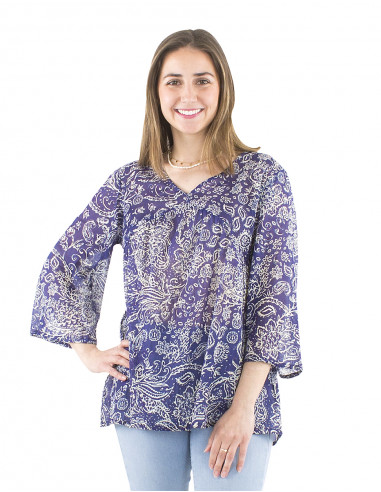 Blusa velo algodon arrugada mangas 3/4...