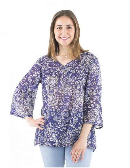 Blusa velo algodon arrugada mangas 3/4 estampado Herma