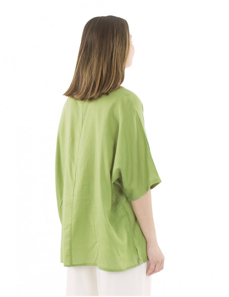 Blusa algodon mousse lisa cuello en v estampada