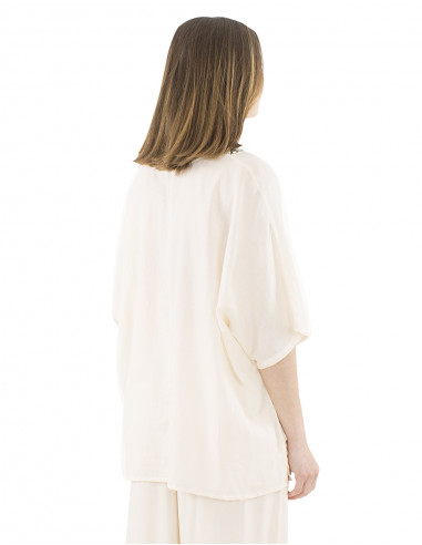 Blusa algodon mousse lisa cuello en v estampada