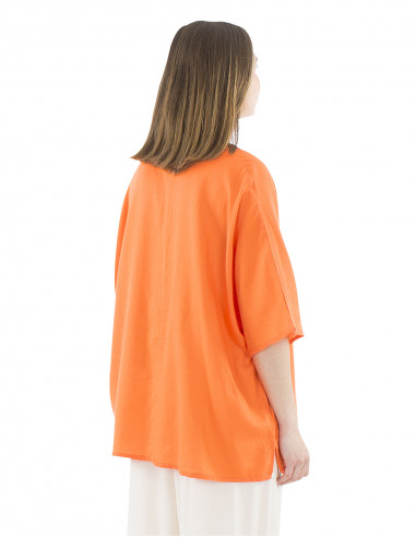 Blusa algodon mousse lisa cuello en v estampada