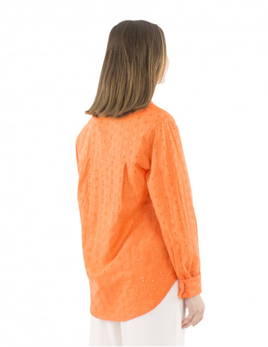 Blusa algodon lisa encaje mangas largas cuello...