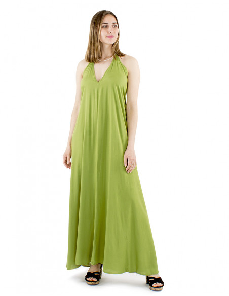 Vestido viscosa liso tirantes espalda desnuda