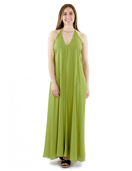 Vestido viscosa liso tirantes espalda desnuda