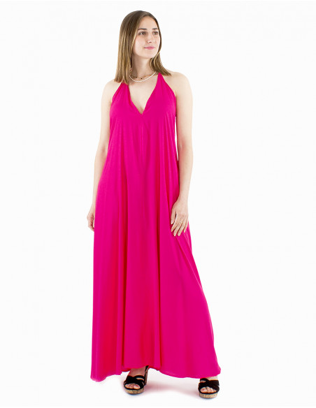 Vestido viscosa liso tirantes espalda desnuda