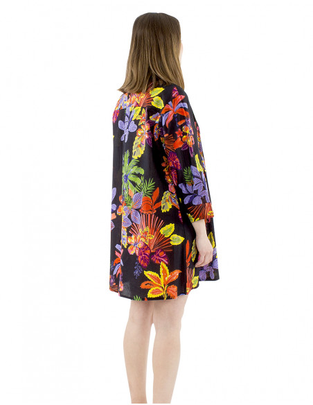 Vestido tunica algodon mangas largas estampado Hawaian